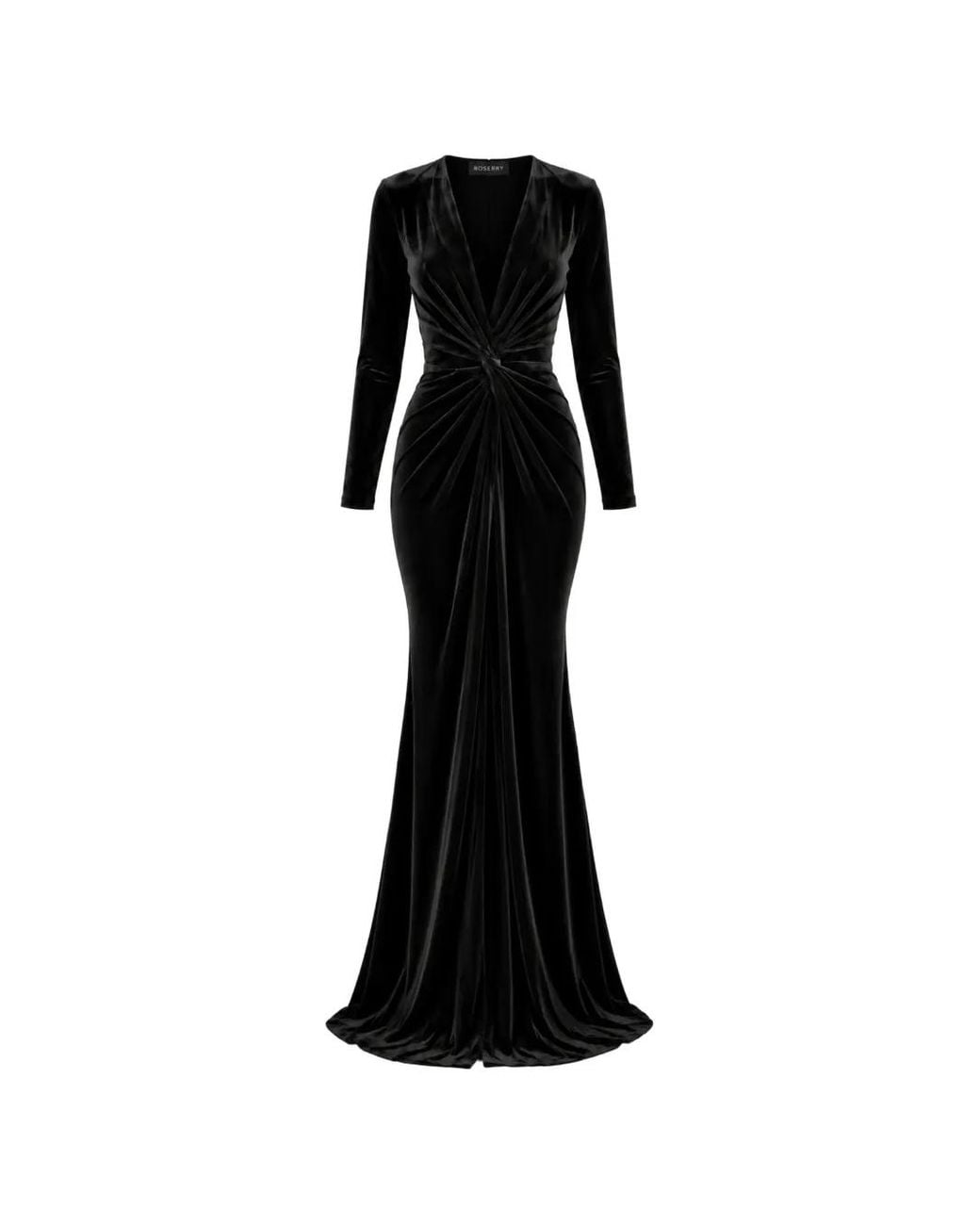 ROSERRY Black Scarlett Knot-Detail Velvet Maxi Dress