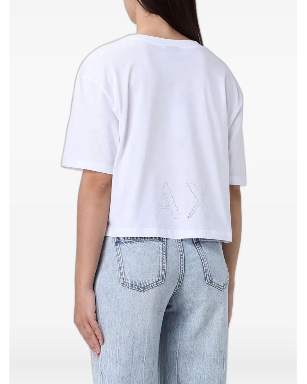 ARMANI EXCHANGE White Rhinestone-Embellished T-Shirt