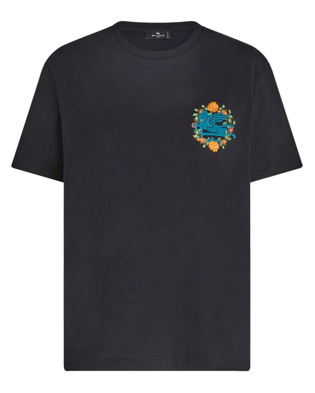 Etro Black T-shirt Con Ricamo