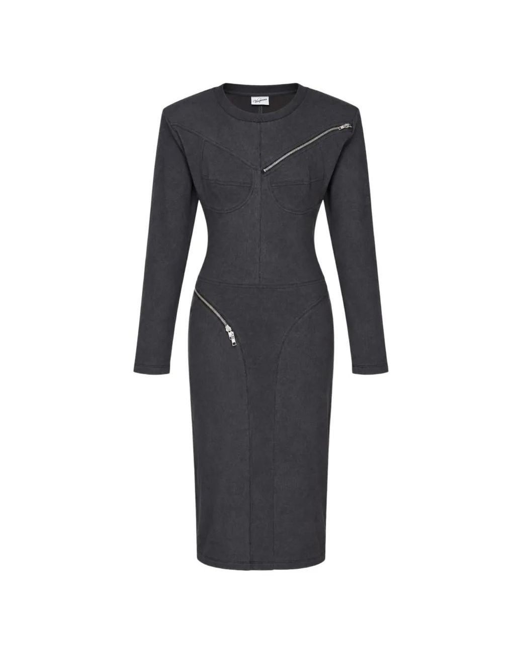VAQUERA Blue Zip-Detail Long-Sleeve Midi Dress