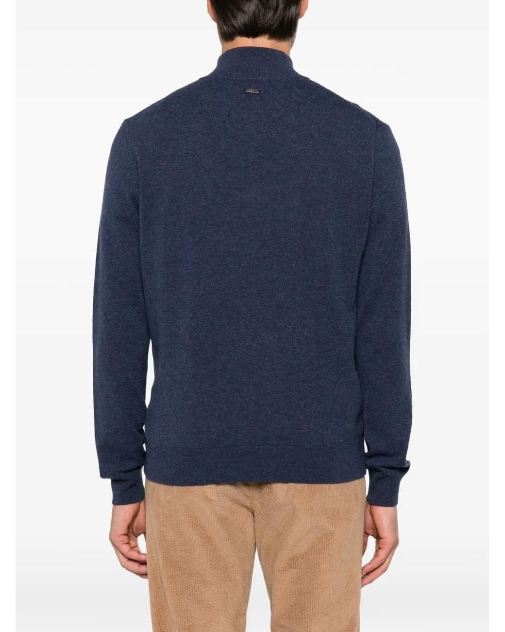 Corneliani Blue Quarter-Zip Knitted Sweater for men
