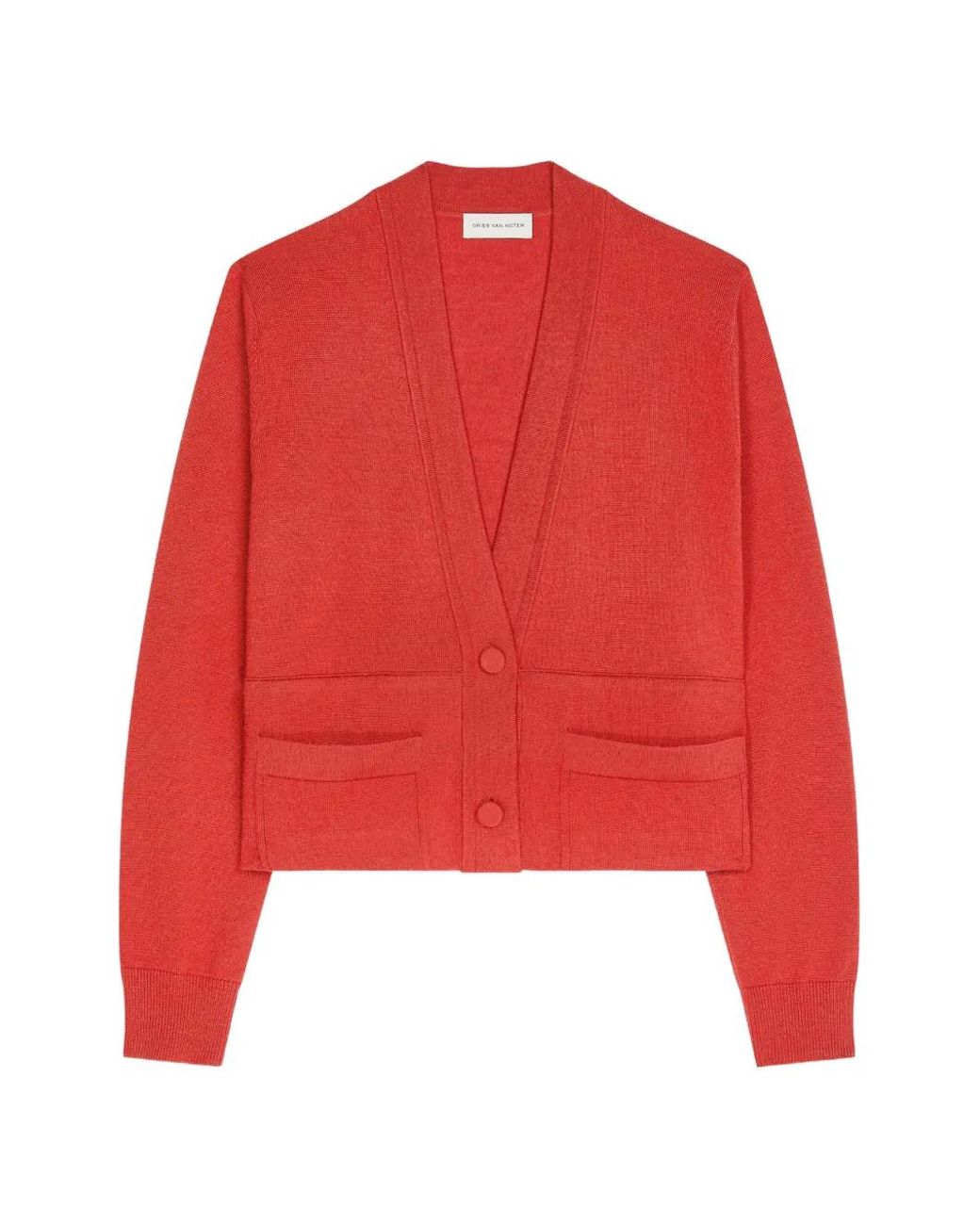 Dries Van Noten Red Cropped Wool Cardigan