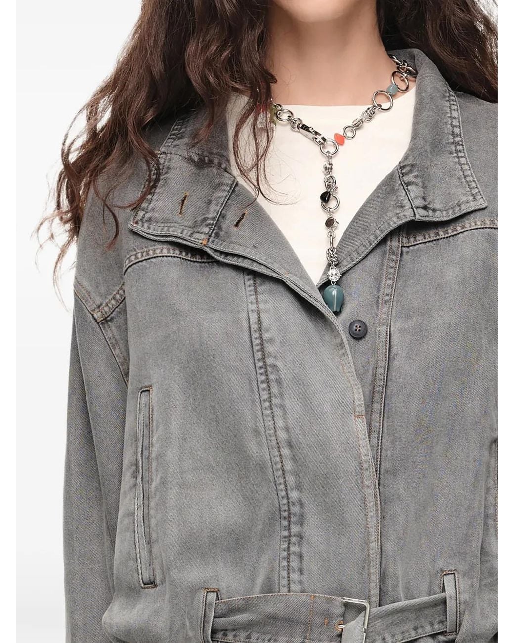 Bimba Y Lola Gray Washed Light Fluid Denim Jacket
