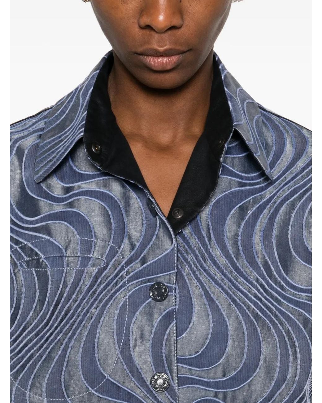 Botsi Blue Button-Up Wave-Pattern Jacket