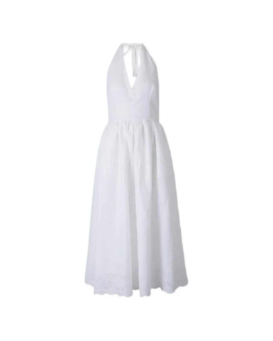 Staud White Broderie-Anglaise Halterneck Dress