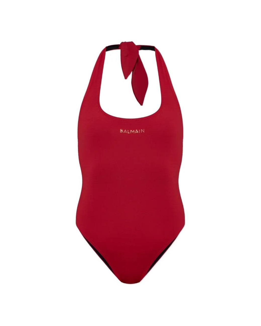Balmain Red Maillot De Bain Dos Nu À Logo