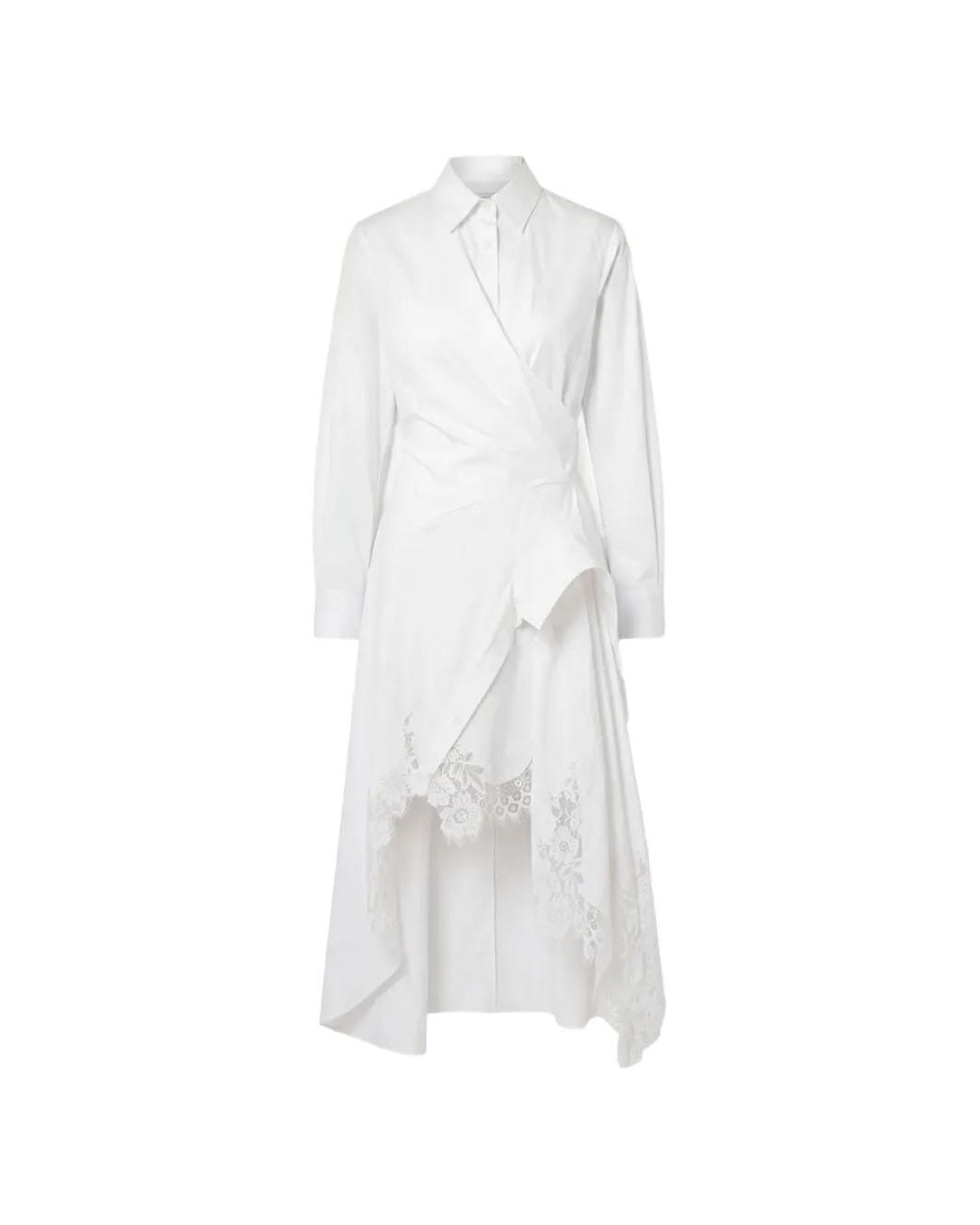 Monse White Lace-Trimmed Asymmetric Dress