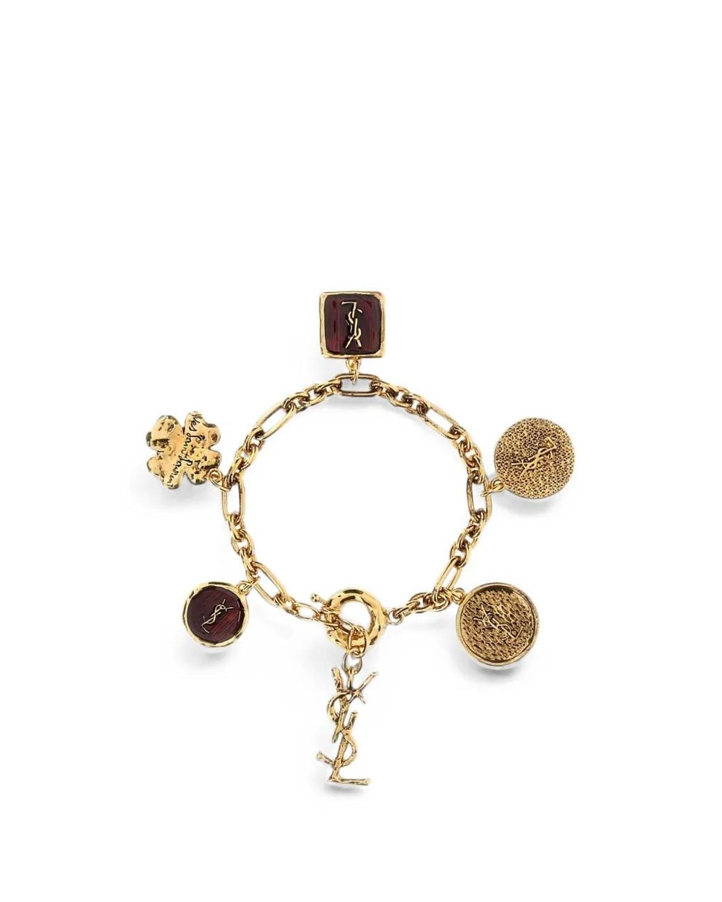 Saint Laurent Metallic Cassandre Charm Bracelet