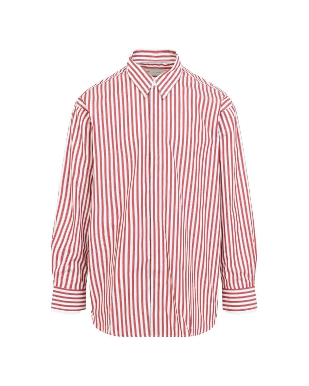 AMI Pink Vertical-Stripe Cotton Shirt for men