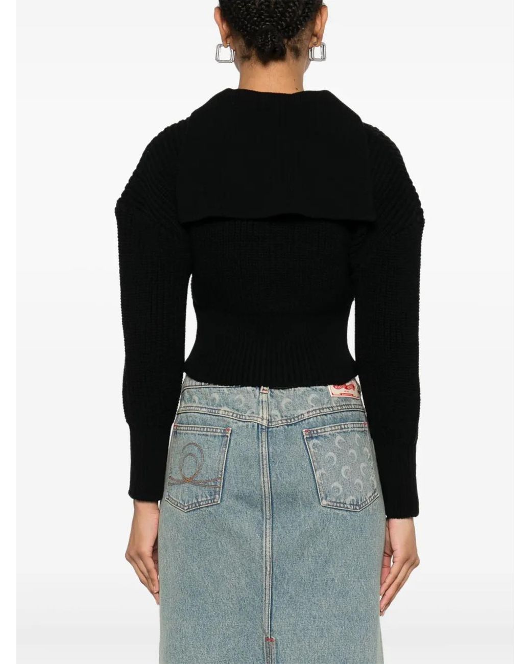 MARINE SERRE Black Half Cardigan Knit Sweater