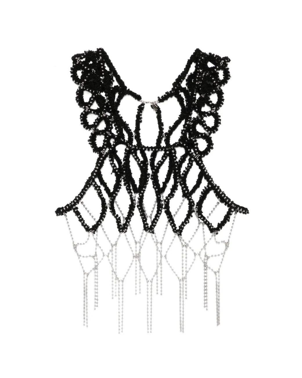 Noir Kei Ninomiya Black Beaded Cage-Style Top