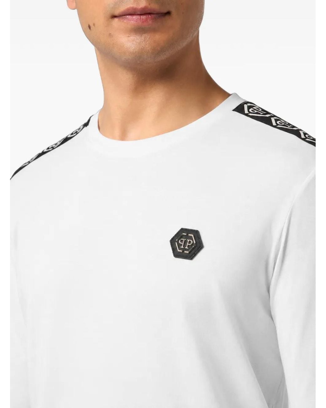 Philipp Plein White Logo-Patch Long-Sleeve T-Shirt for men