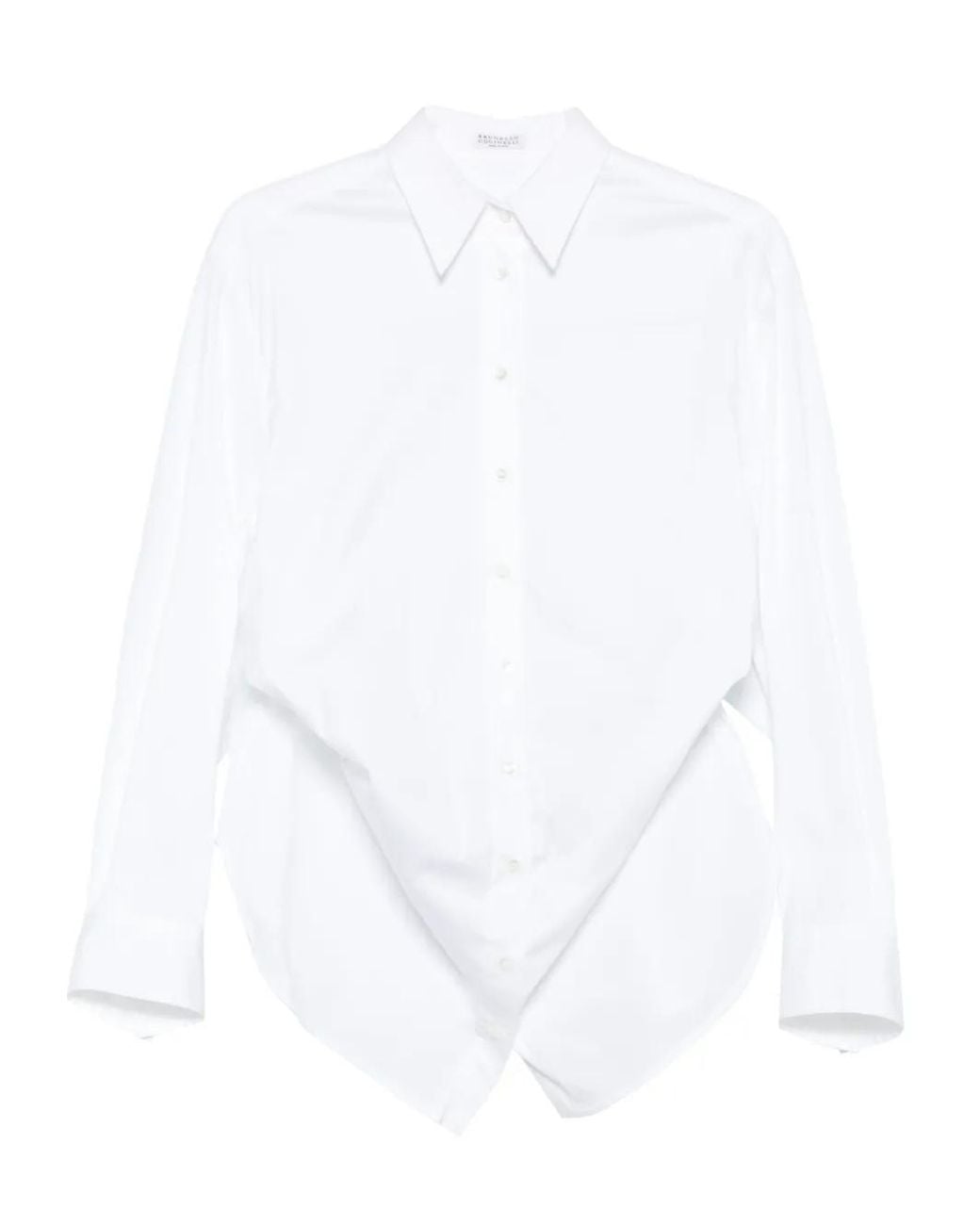 Brunello Cucinelli White Button-Up Curved-Hem Shirt
