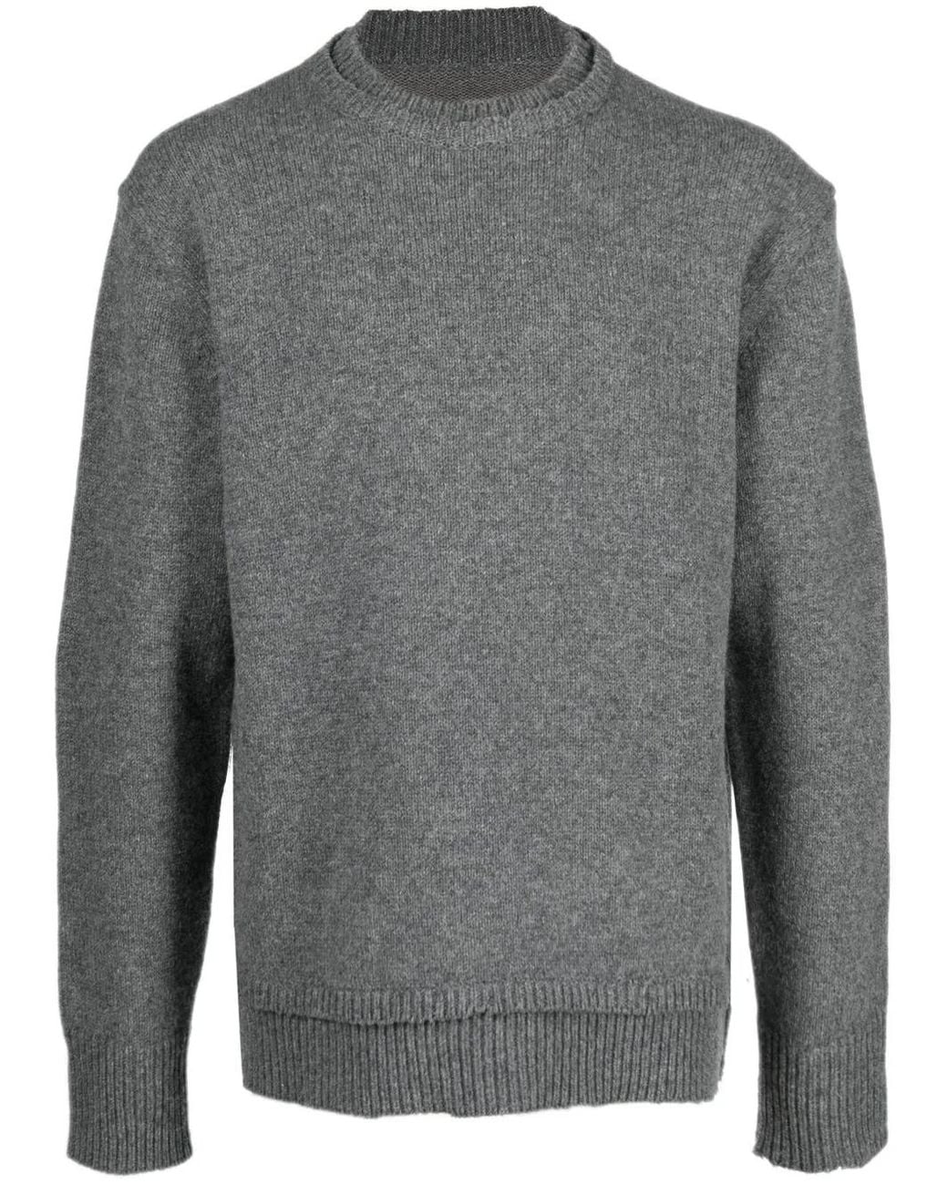Maison Margiela Gray Wool Linen Elbow-Patch Sweater for men