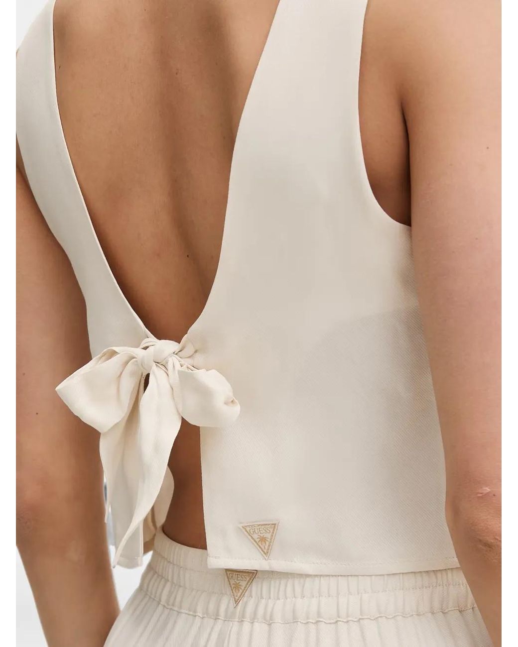 Guess White Bow-Detail Open-Back Top