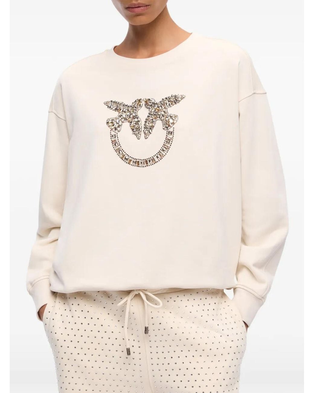 Pinko White Love Birds Crystal-Embellished Sweatshirt