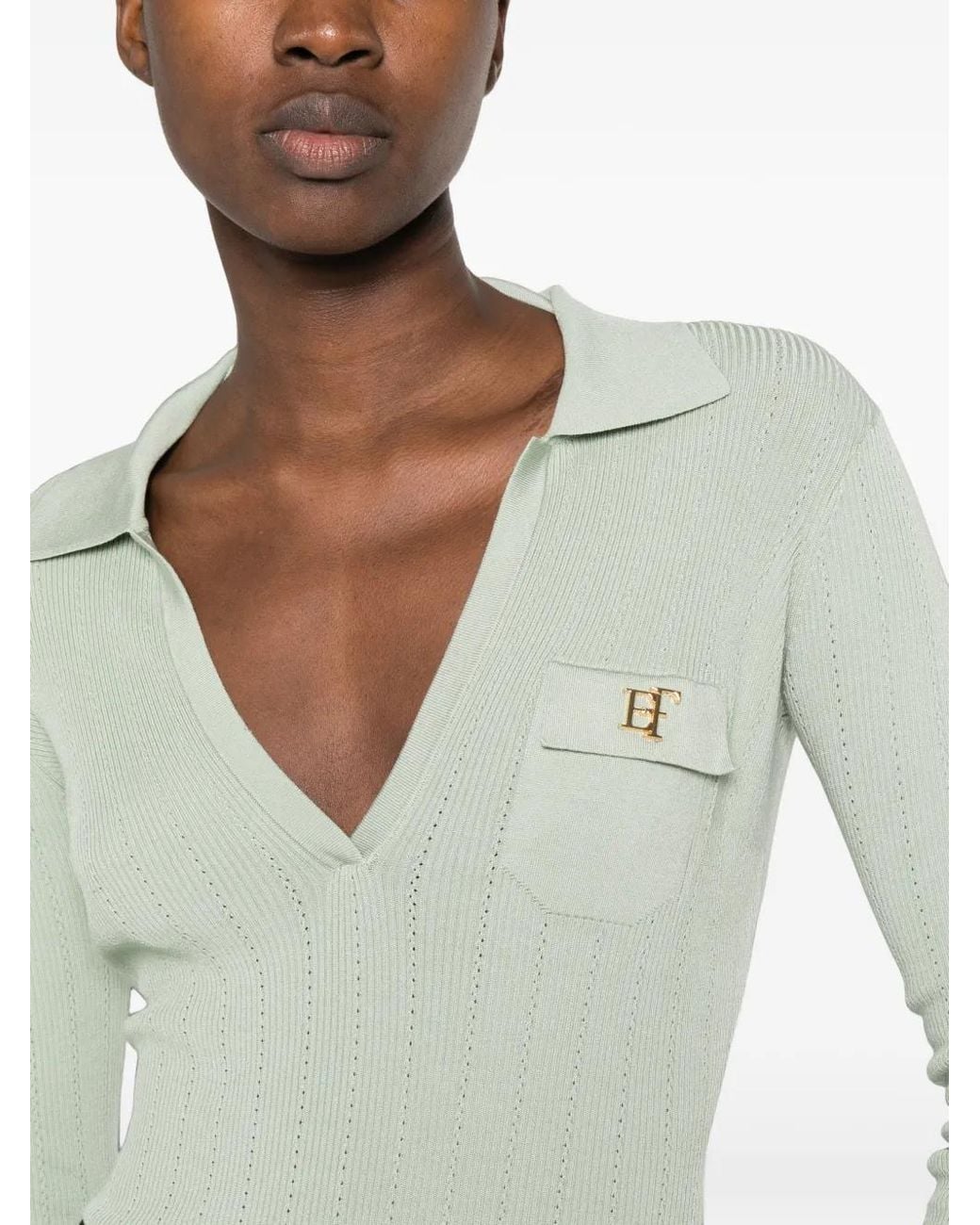 Elisabetta Franchi Green Knit Bodysuit With Openwork Embroideries