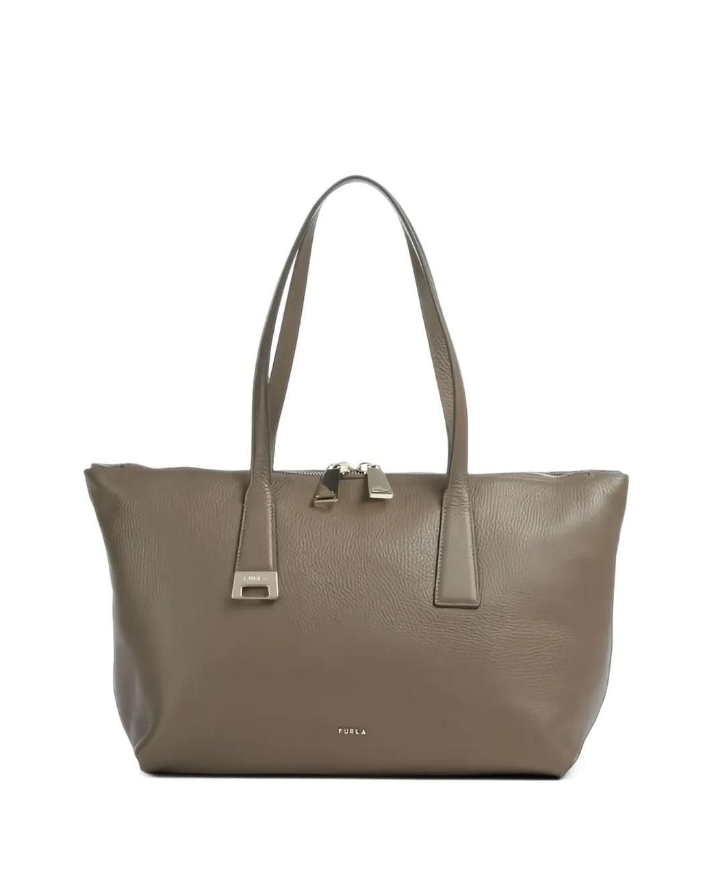 Furla Gray Grained Leather Tote Bag