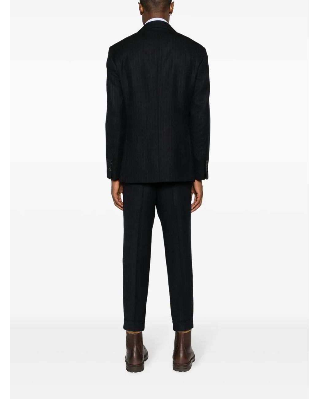 Brunello Cucinelli Black Pinstripe Double-Breasted Blazer for men