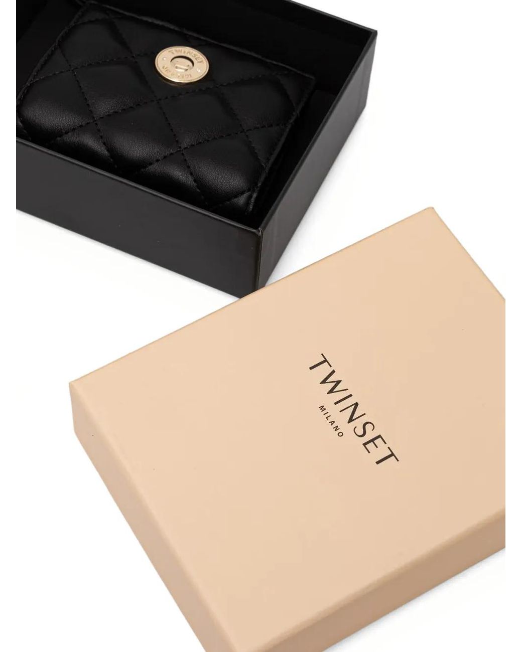Twinset Black Quilted Wallet With Logo