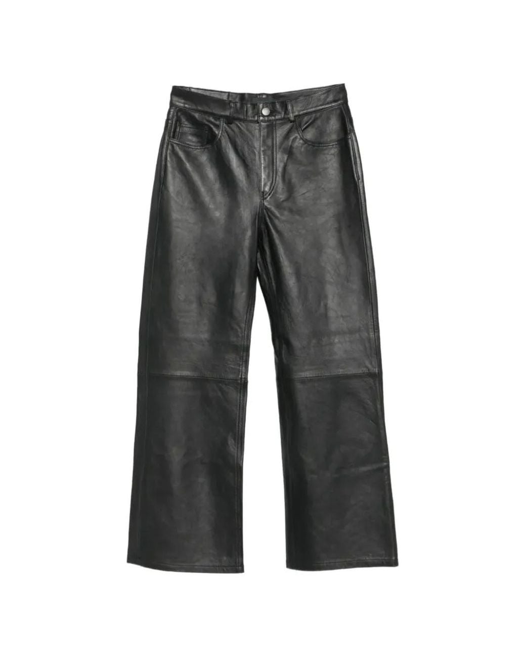 Haikure Gray Leather Wide-Leg Trousers