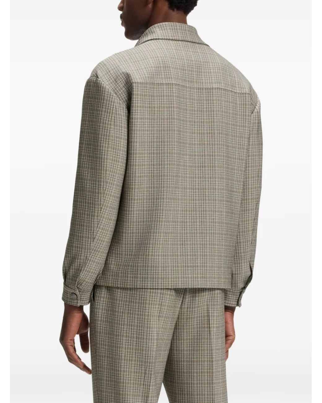 Boss Gray Craig Checked-Pattern Buttoned Jacket for men