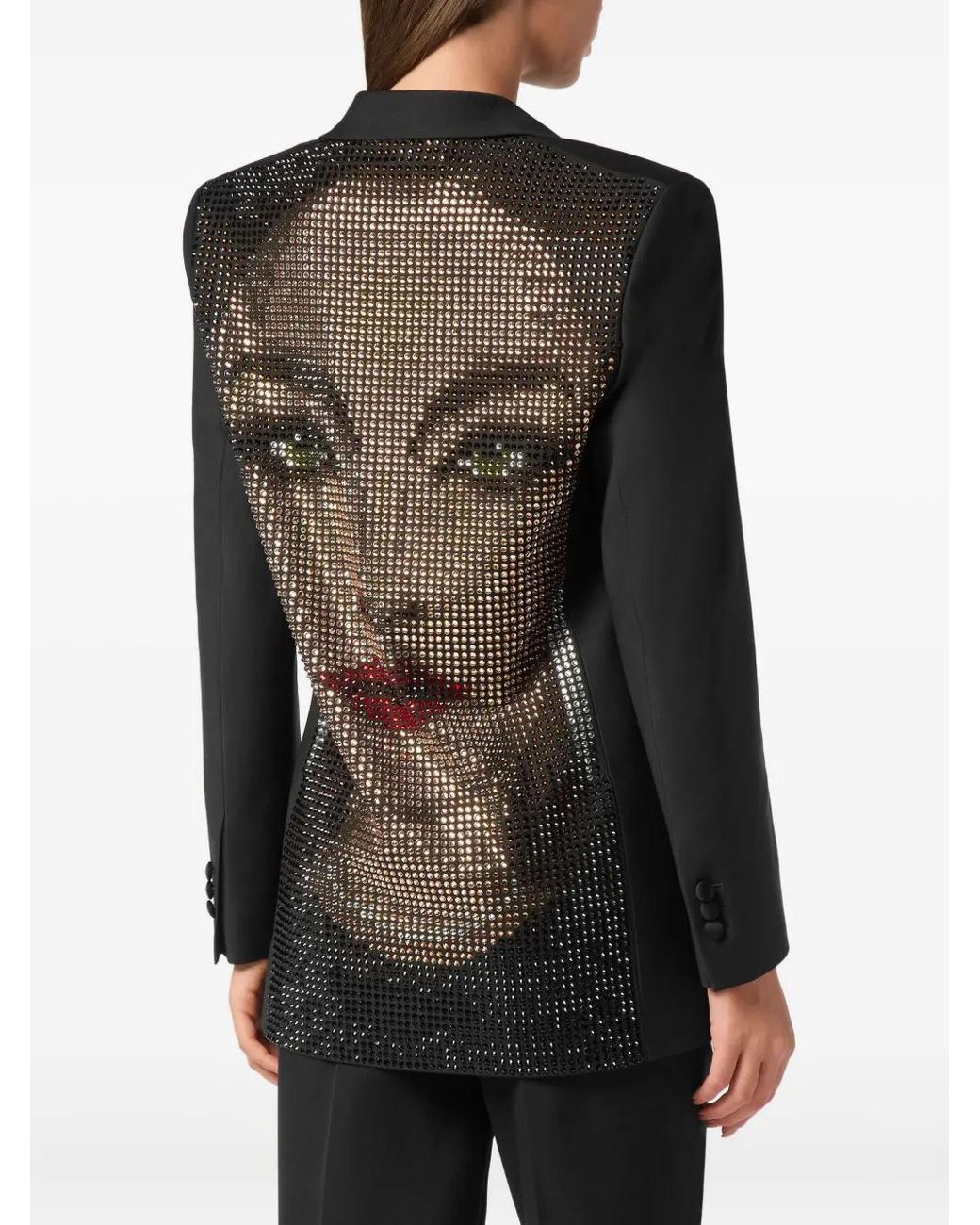 Philipp Plein Black Wool Blazer Boyfriend Fit Face Strass