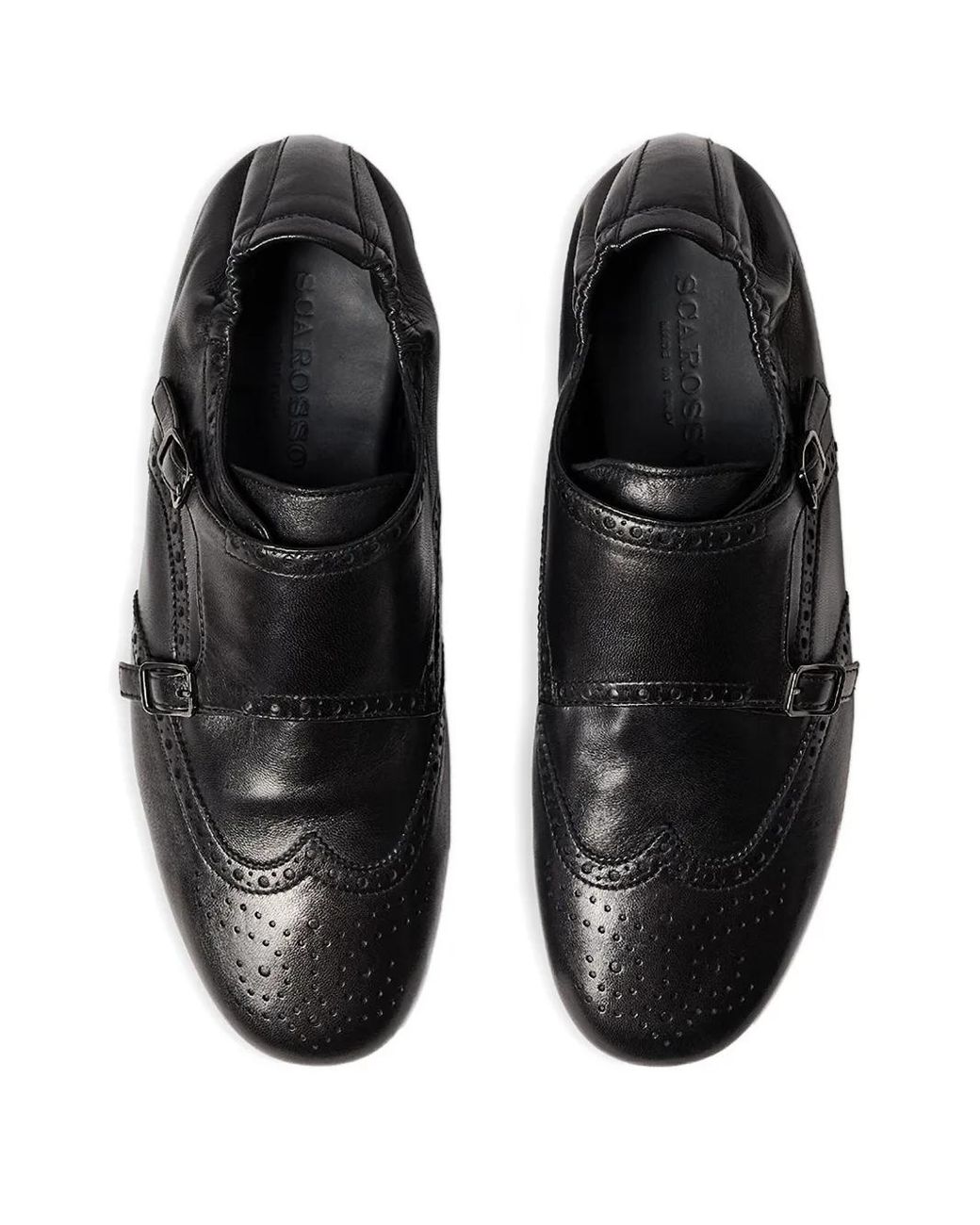 Scarosso Black Johnny Buckled Brogue Monk Shoes for men