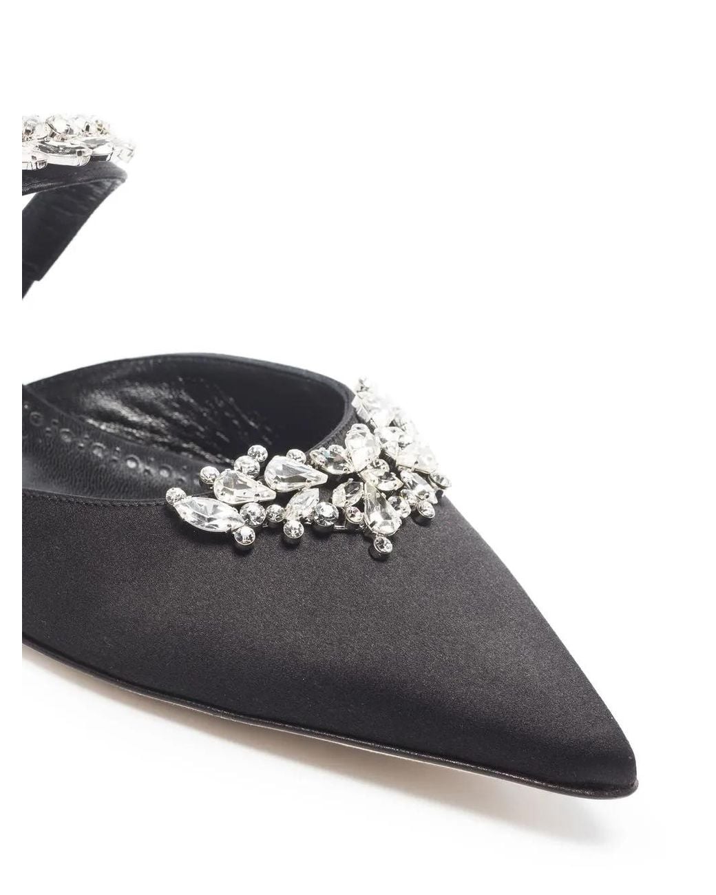 Manolo Blahnik White Lurum Crystal-Embellished Mules