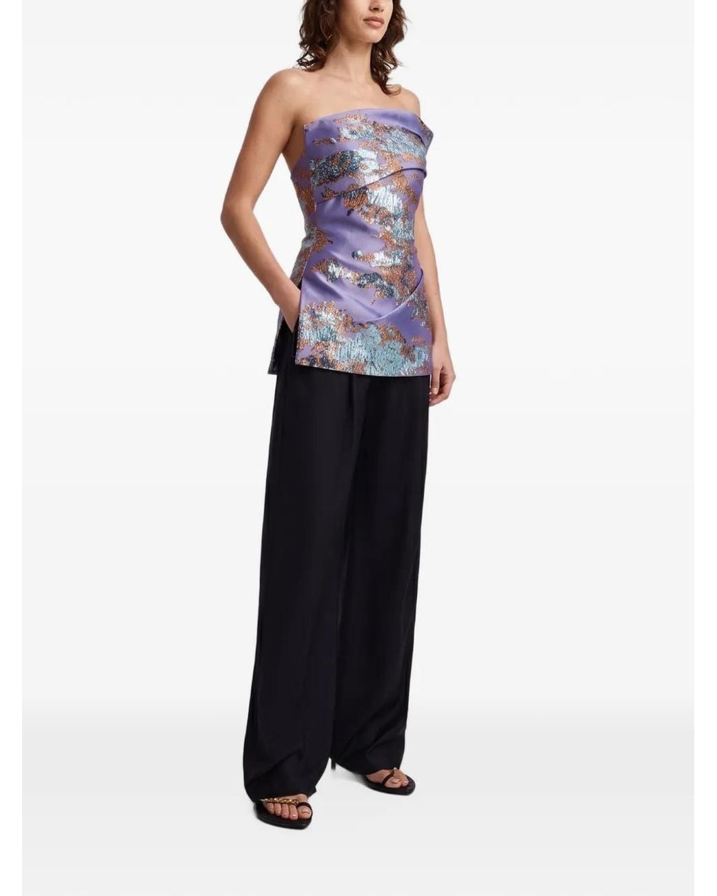 Anna Quan Purple Strapless Jacquard Blouse