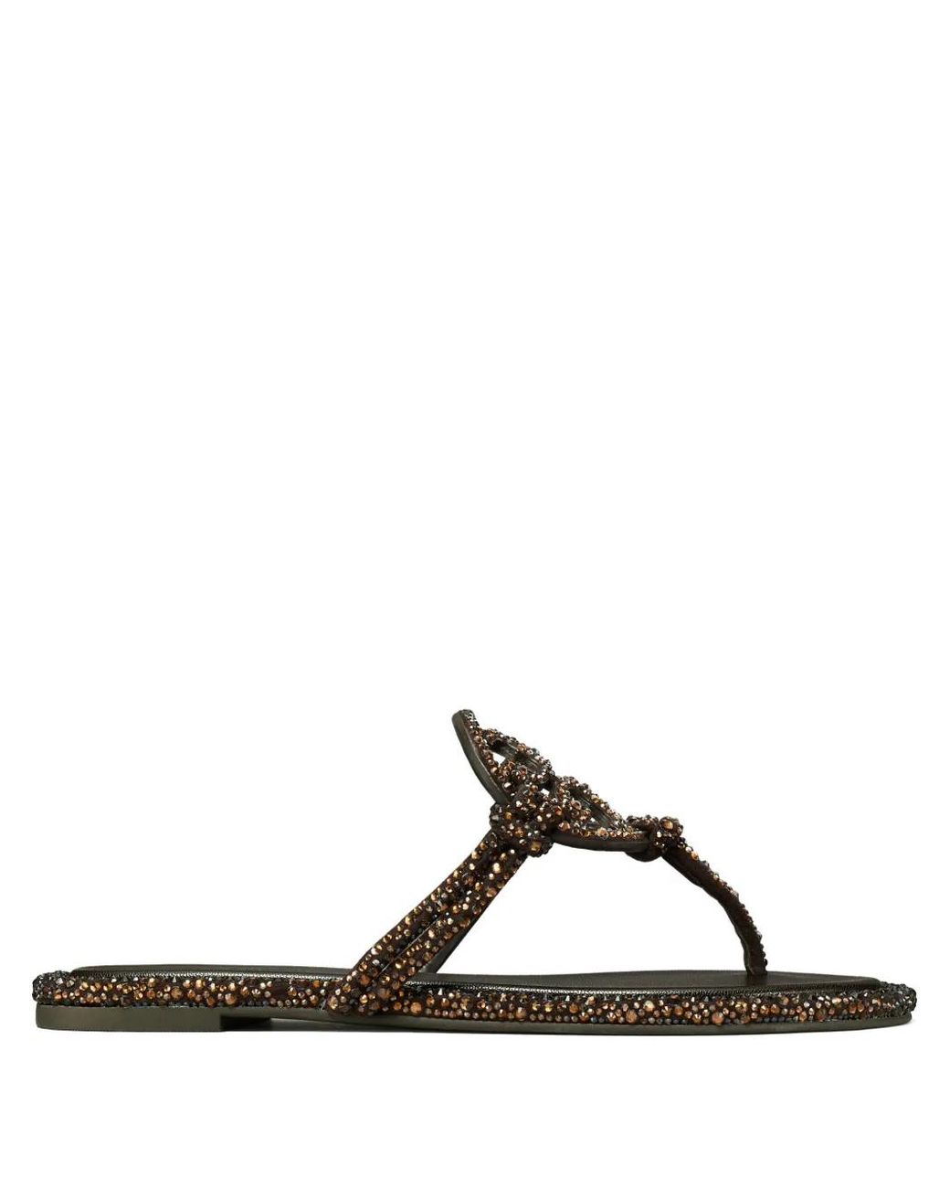 Tory Burch Brown Knotted Crystal Miller Sandals