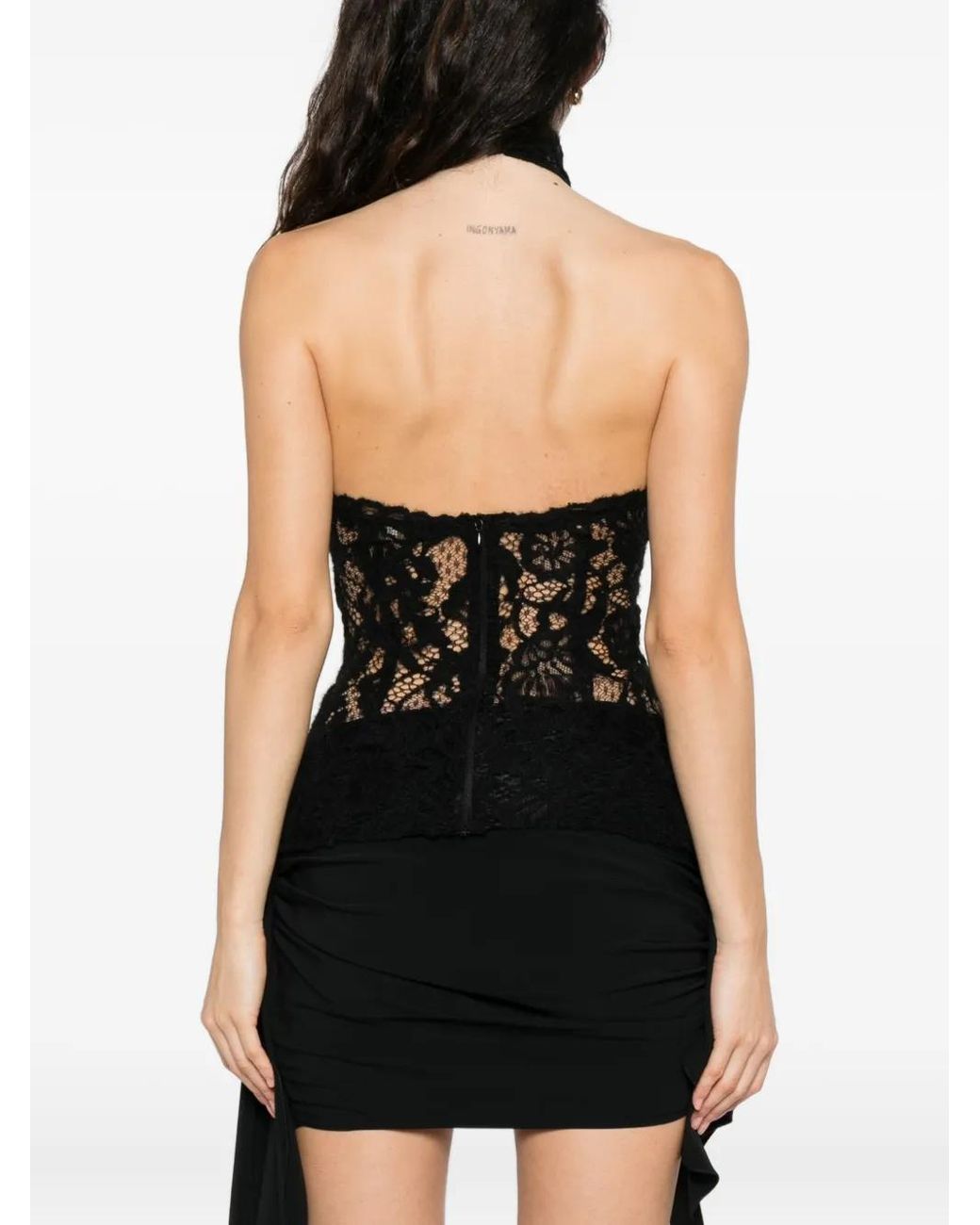 MANURI Black Floral-Lace Halterneck Top