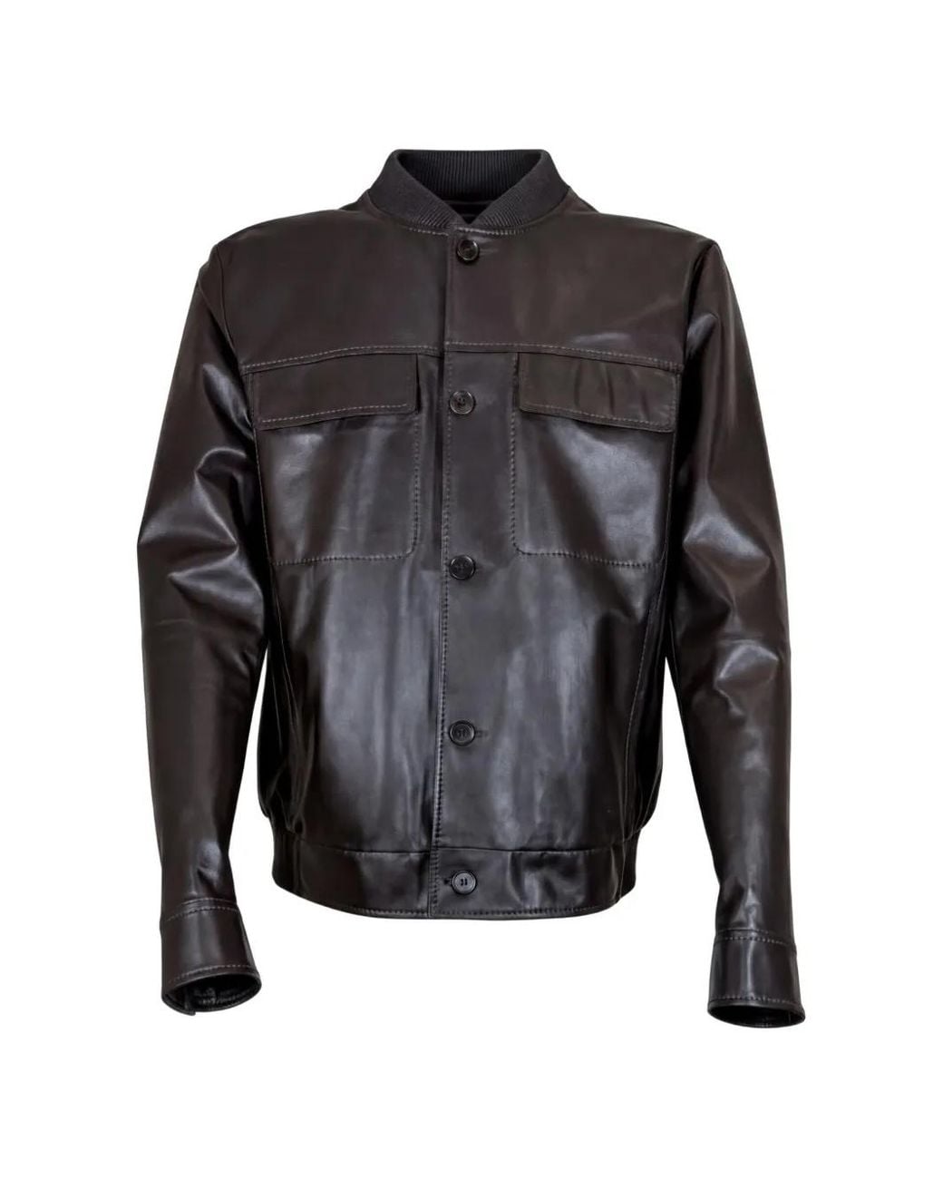 Desa Nineteenseventytwo Gray Button-Up Leather Jacket for men