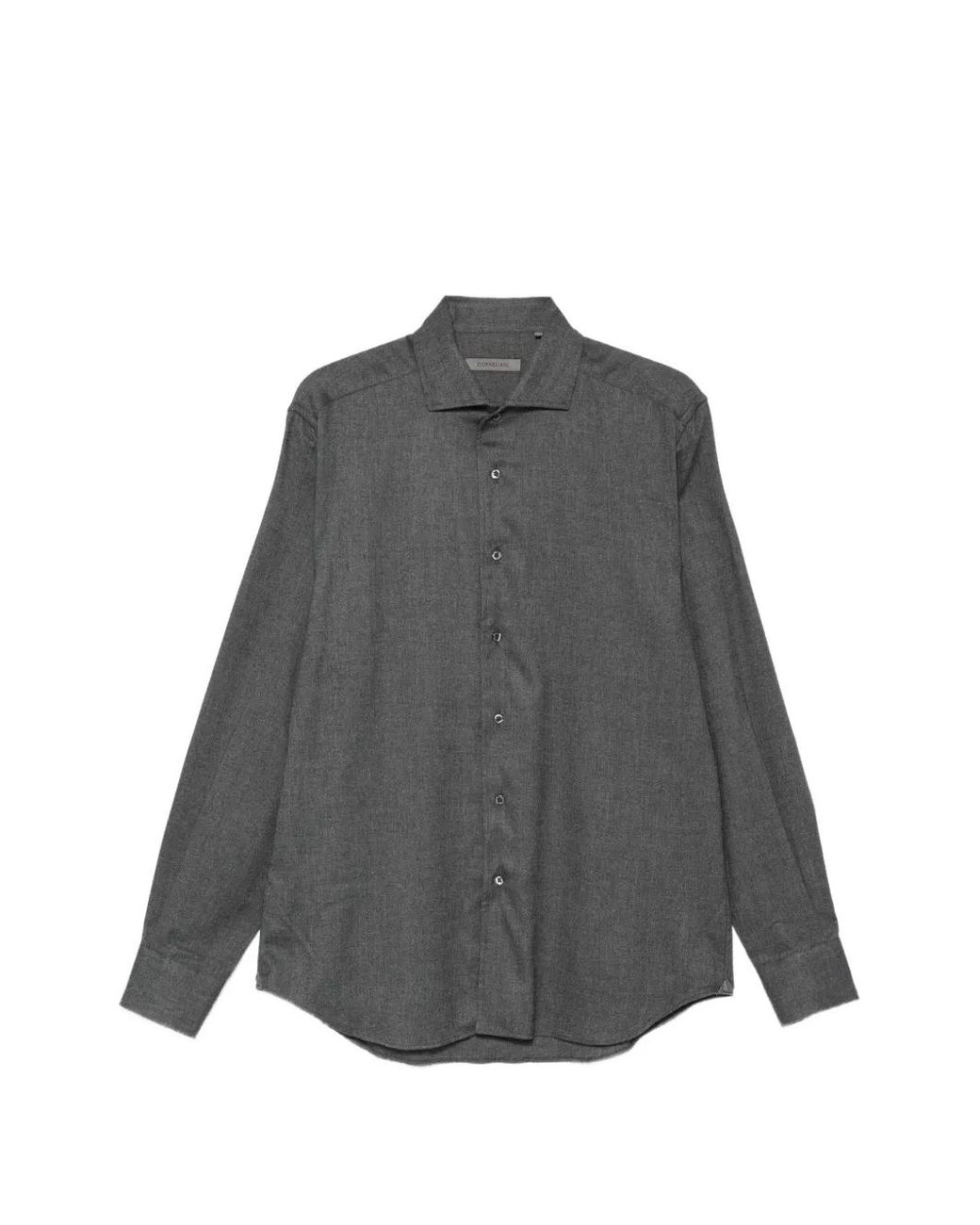 Corneliani Gray Herringbone-Weave Long-Sleeve Shirt for men