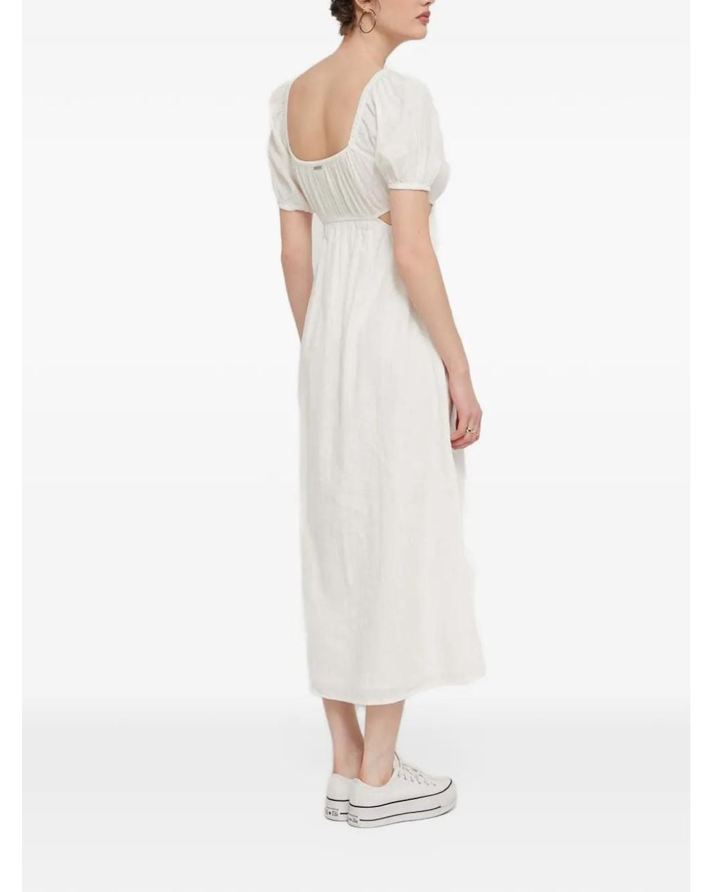 Billabong White Square-Neck Cutout Midi Dress
