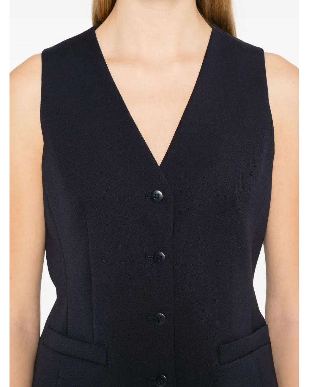 Max Mara Blue Buttoned V-Neck Gilet