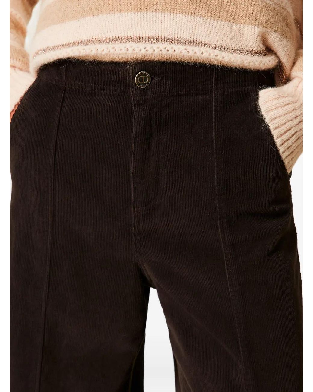Twinset Gray Wide-Leg Corduroy Trousers