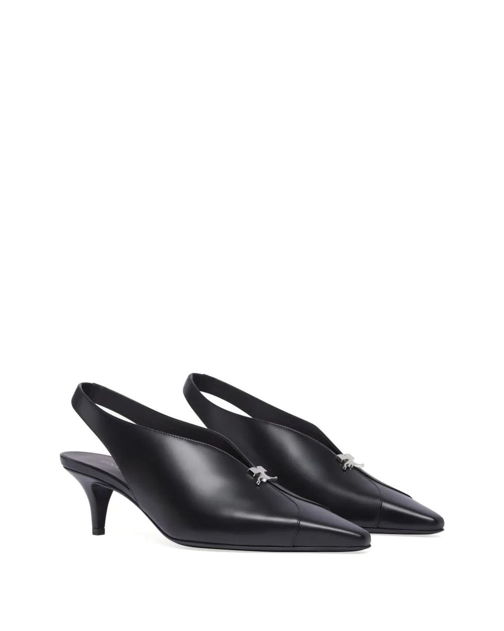 Courreges Black Leather Slingbacks With Logo Plaque