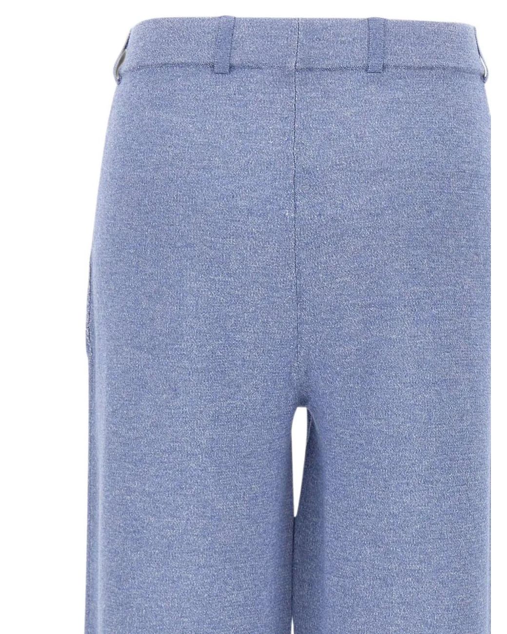 Kangra Blue Ribbed-Knit Palazzo Pants