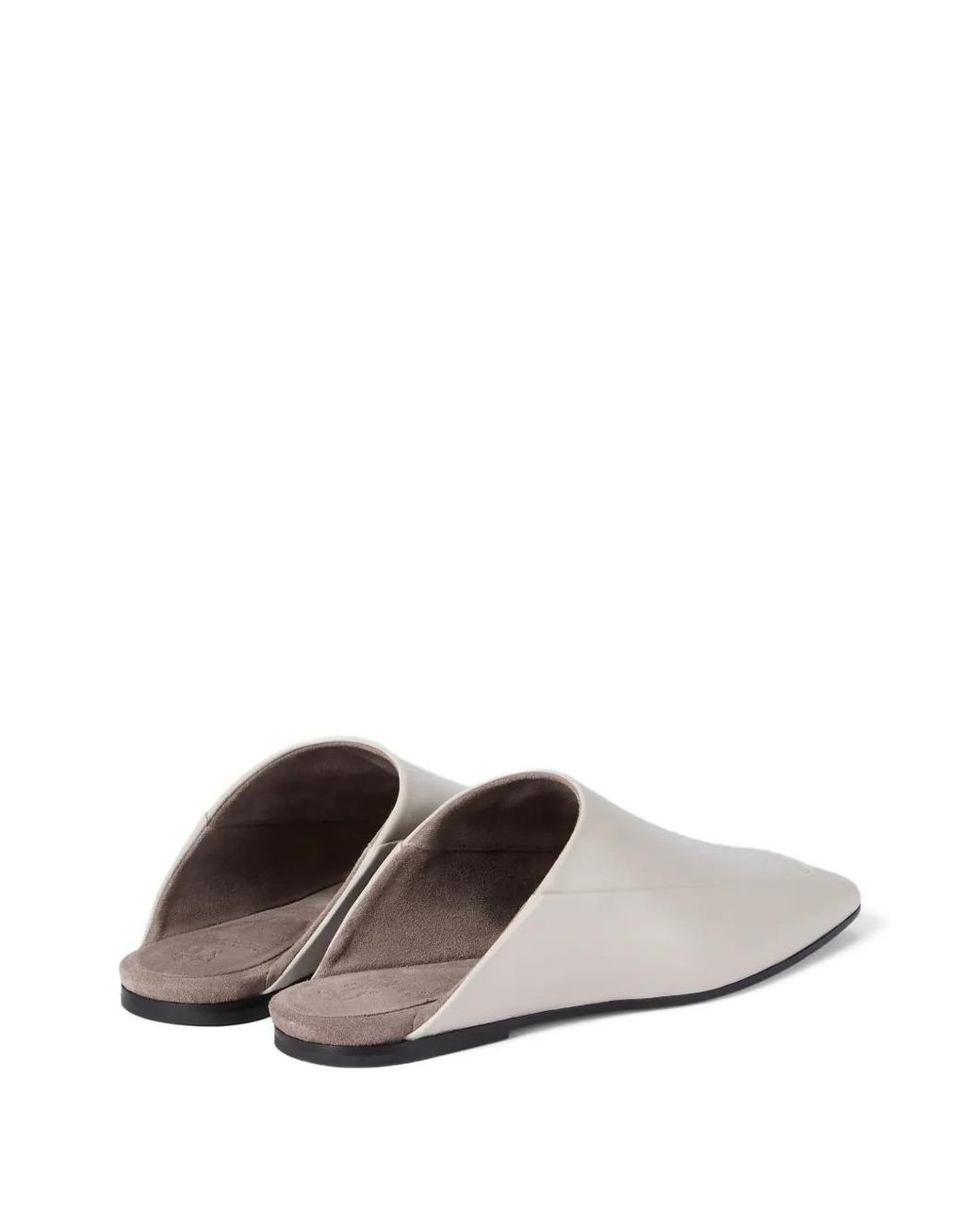 Brunello Cucinelli White Square-Toe Leather Flat Mules