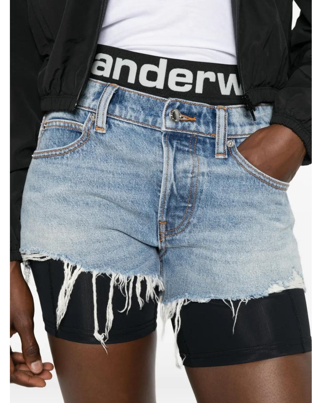 Alexander Wang Blue Layered Frayed Shorts