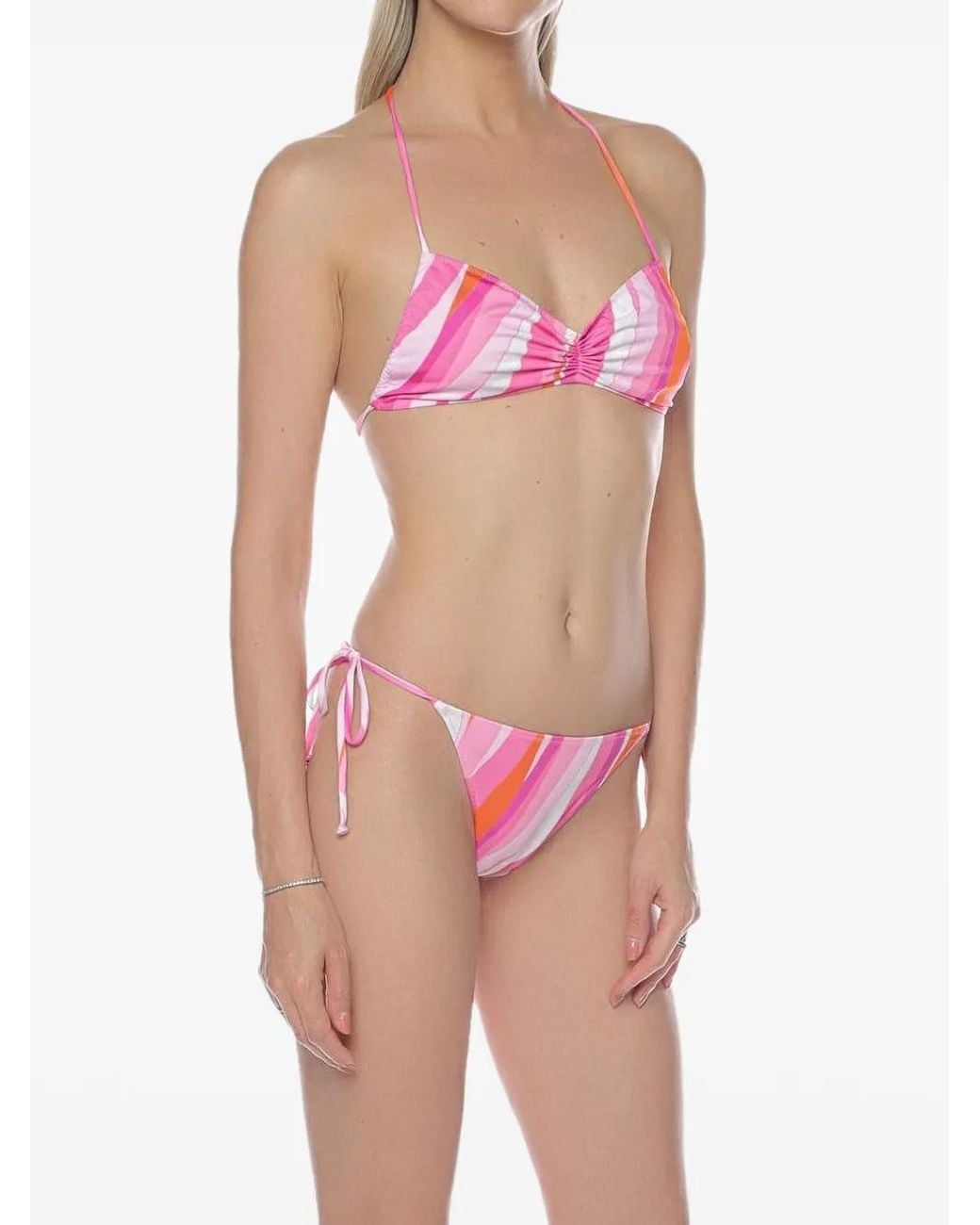 Mc2 Saint Barth Pink Levante Wavy-Print Bikini Top