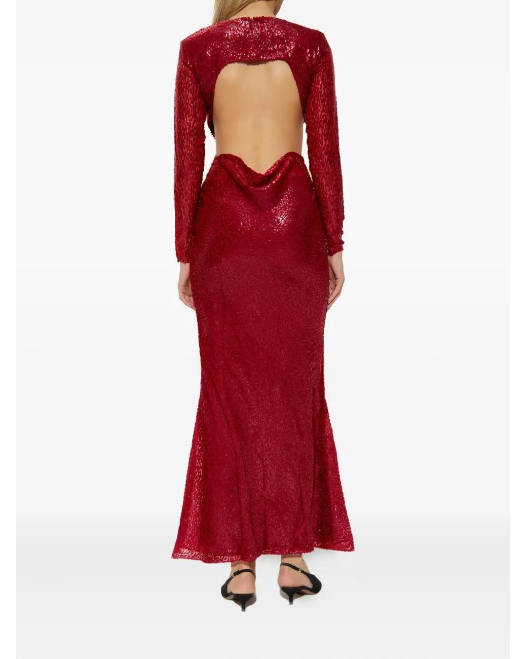 Self-Portrait Red Cut-Out Long-Sleeved Dress