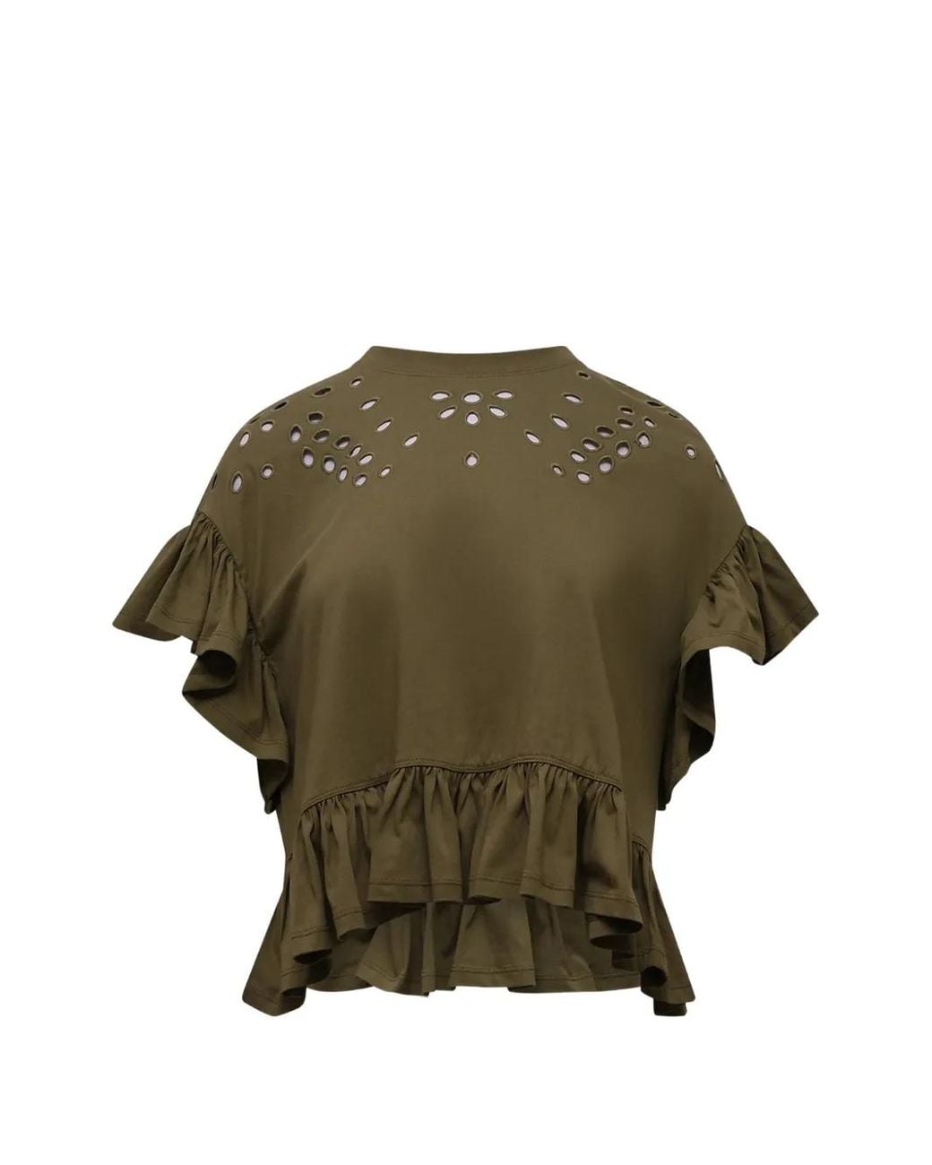 Ulla Johnson Green Mariana Eyelet-Embroidered Peplum Top