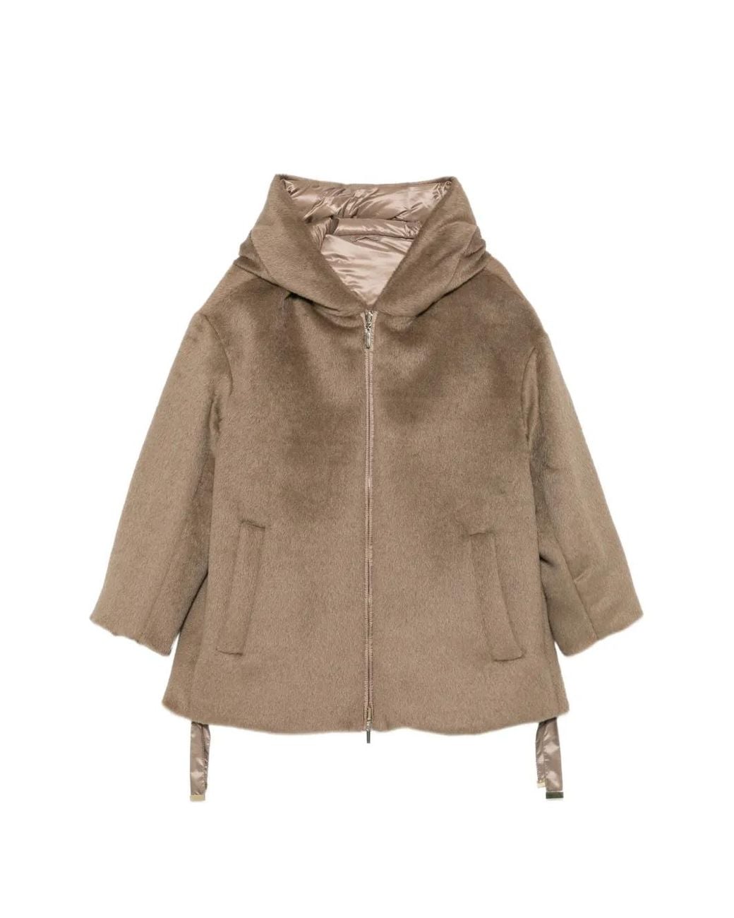 Max Mara Natural Hooded Zip-Up Coat