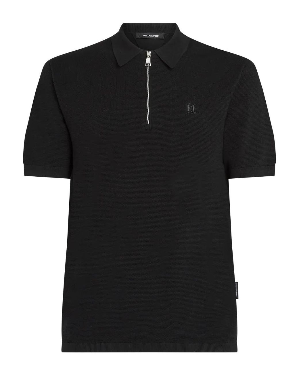 Karl Lagerfeld Black Zip-Up Polo Shirt for men