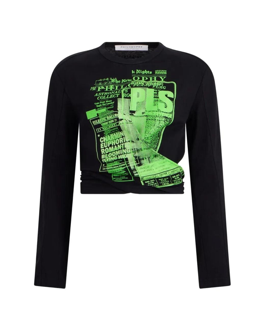 Philosophy Di Lorenzo Serafini Green Graphic-Print Cropped T-Shirt