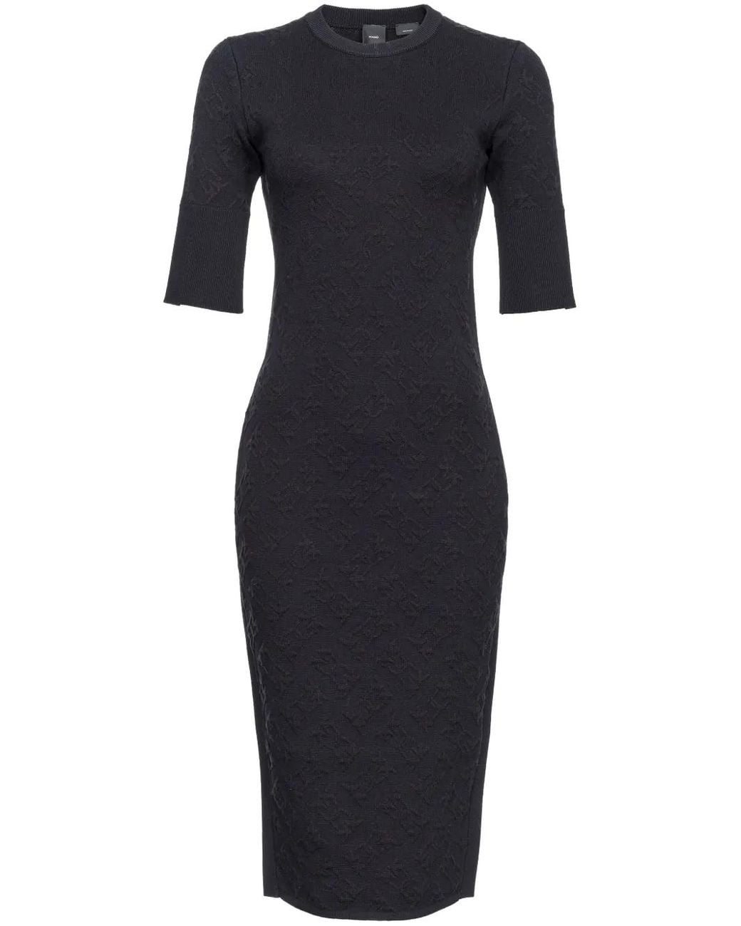 Pinko Blue Logo-Embossed Knitted Dress
