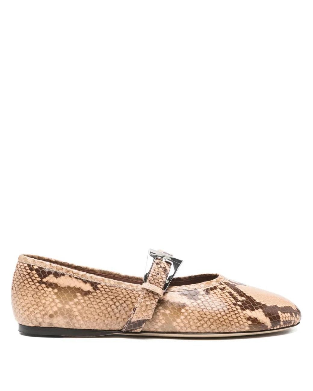 Paris Texas Brown Sveva Snakeskin Buckle Ballet Flats
