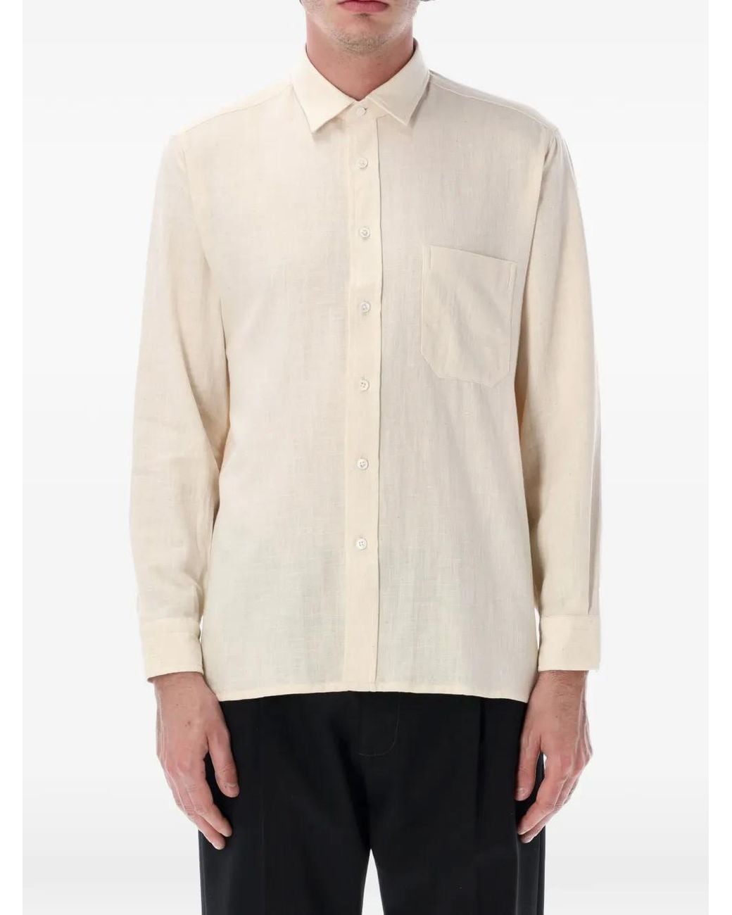 Salvatore Piccolo White Tahiti Chest-Pocket Long-Sleeve Shirt for men